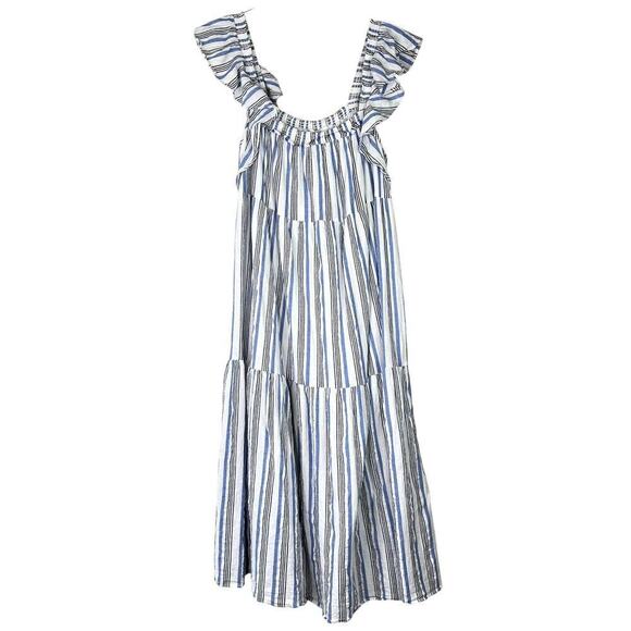 Apiece Apart Ossetia Tiers Dress Seaside Striped Midi Ruffle Sleeveless Sz 2 - Picture 3 of 5